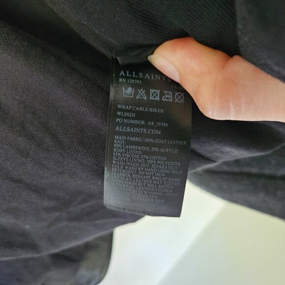 All Saints Wrap Cable Jacket Genuine Goat Leather Size 0 Black Draped Open Front - Picture 8 of 16